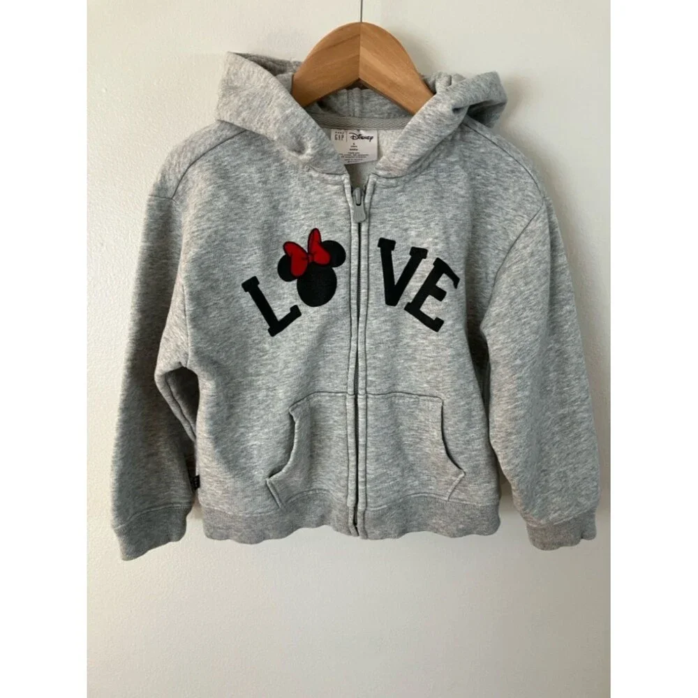 Gap x Disney 5y Minnie Mouse Grey Zip-Up Hoodie Red Bow and Ears